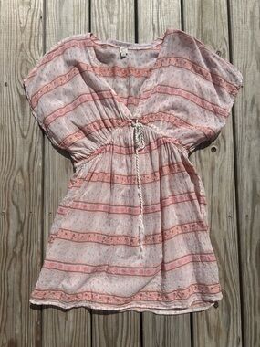 Loft Beach Coverup Women's Medium Striped Embroidered Colorful Boho Sheer Artsy